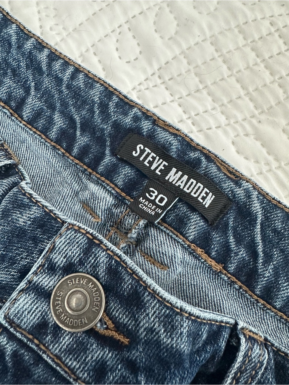 Steve Madden Blue Denim Jeans high rise and wide legs with detailing.